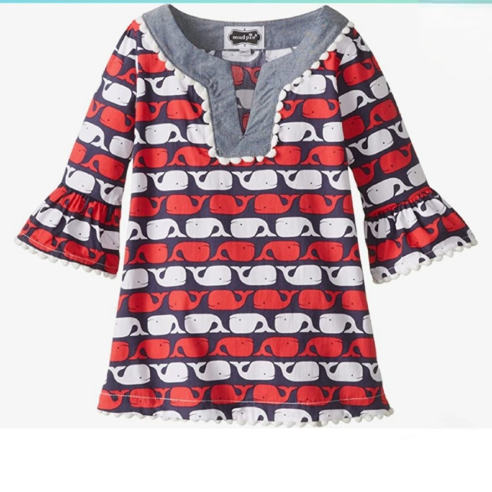 Mud Pie Girls Whale Print Tunic Dress